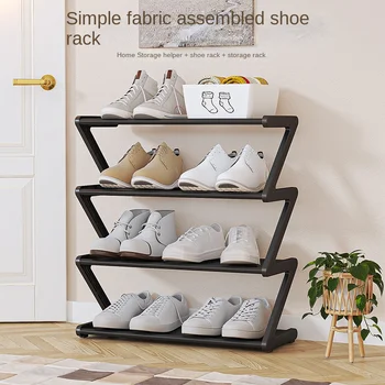 Простая домашняя стойка для обуви в спальне Простая тканевая стойка для обуви в сборе, Встроенная многослойная стойка для хранения