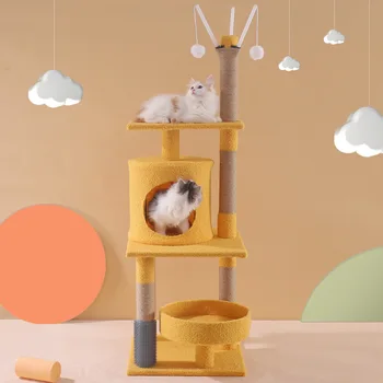 Рама для лазания по кошачьему дереву, наполнитель для кошек с подстилкой, игрушка для прыжков с платформы для кошек из массива дерева, принадлежности для кошек