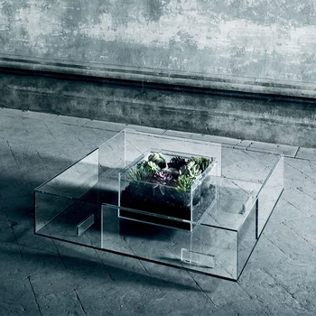 Роскошный современный кофейный столик из закаленного стекла creative square ITALIA, дизайнерский прозрачный столик в гостиной