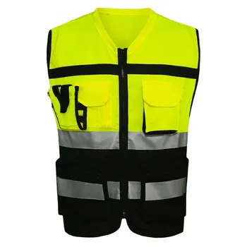 Светоотражающий жилет безопасности Высокой видимости с передними карманами на молнии Защитная велосипедная куртка для склада большого размера