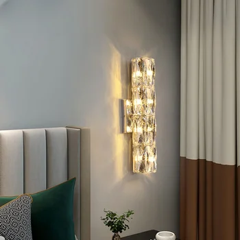 Современный хрустальный настенный светильник со светодиодной подсветкой, Настенный светильник для отеля, Прикроватное Фойе, Коридор, гостиная, Хром, Золотая Стена, Серебро