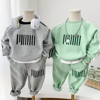 Спортивная одежда для мальчиков, Модный детский весенне-осенний свитер, комплект из двух предметов, новинка 2023 года, Повседневная Детская одежда