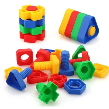 Строительные блоки с 4 Установочными винтами, Пластиковые Вставные блоки, игрушки в форме гайки для детей, Развивающие игрушки, масштабные модели Монтессори