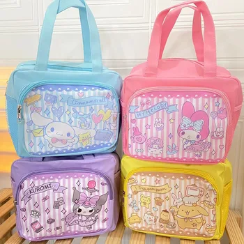 Сумка-ланч-бокс Sanrio с рисунком аниме Kuromi Hello Kitty My Melody Cinnamoroll, портативная сумка-тоут большой емкости, сумка для сухого молока для детей