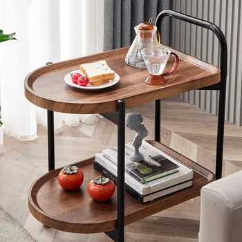 Угловой столик в скандинавском стиле, передвижной чайный столик, маленькое колесо, тележка из массива орехового дерева, прикроватный столик, мебель, журнальный столик, простой поднос