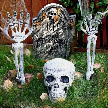 Украшение из костей скелета на Хэллоуин, Жуткий Человеческий череп на кладбище, Жуткая сцена