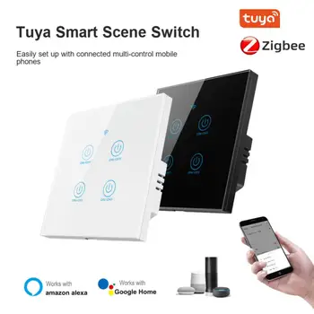 Умный переключатель сцены Zigbee Tuya, умное приложение, дистанционное управление, привязка к временной сцене, сенсорный переключатель, работа с Alexa и Google Assistant