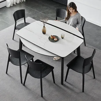 Функциональный обеденный стол с каменной плитой, Квадратные круглые Столы и стулья двойного назначения, набор выдвижных складных для маленькой квартиры