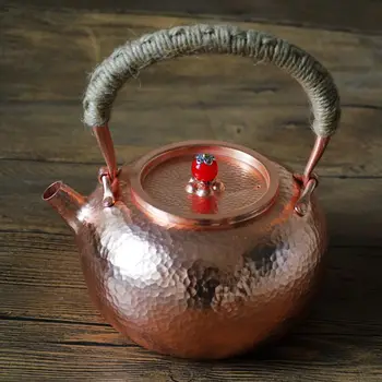 Цельный Чайник из чистой Меди, Толстая Крышка для чайника ручной работы с ручкой, подарок высшего качества