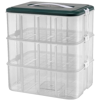 Штабелируемый ящик для хранения игрушек, Прозрачный Регулируемый Отсек для хранения, Ящик для хранения с ручкой, 3-уровневый пластиковый ящик для хранения