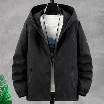 2023 Новая модная весенне-осенняя мужская куртка с капюшоном и принтом, Свободные большие размеры 8XL 7XL 6XL 5XL
