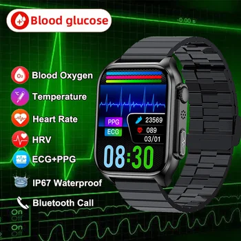 2023 ЭКГ PPG Уровень Глюкозы в крови Смарт-Часы Мужские Кровяное Давление Температура тела Частота сердечных сокращений IP68 Водонепроницаемый Фитнес-Трекер Smartwatch
