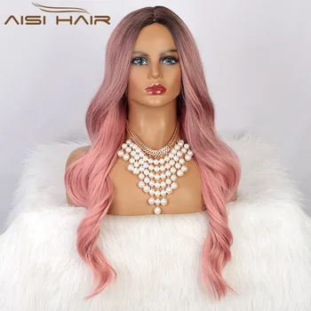 AISI HAIR Синтетические Длинные Волнистые Розовые парики Омбре для Косплея для черно-белых женщин, Парики из разноцветных волокнистых волос, высокая Температура