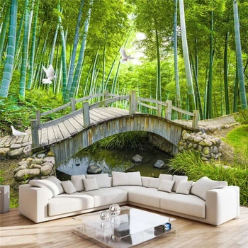 beibehang Пользовательские фотообои настенные фрески наклейки на стены маленькие мосты вода бамбуковый лес 3D пейзаж 3D ТВ фон стены