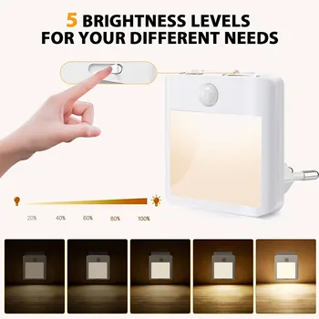 EU US Plug PIR Night Light LED 1,6 Вт 100-240 В С Регулируемой Яркостью Для Сна Ночная Лампа Теплый Белый 2700 К, Чувствительный К Ходьбе Свет
