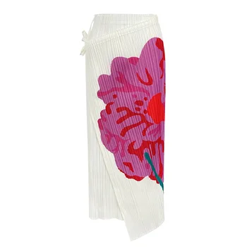 Miyake 2023, Весенне-летняя Новая юбка трапециевидной формы, Женская Модная Дизайнерская Корейская юбка с высокой талией и принтом на бретелях средней длины