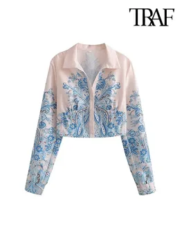 TRAF, женские модные укороченные рубашки с принтом Пейсли, Винтажная женская блузка с длинным рукавом и пуговицами, Шикарные топы