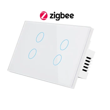 Tuya Smart Switch Zigbee Стандарт США 1/2/3/4 Gang App Control Умный Сенсорный Выключатель Света Zigbee С Одним проводом под Напряжением Без Нейтрального Провода