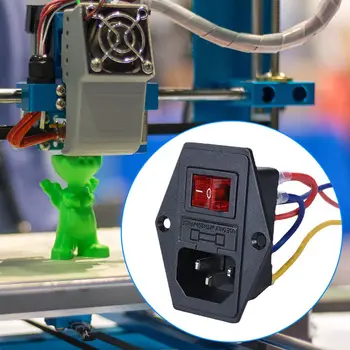 Аксессуары для 3D-принтера Универсальная розетка для выключателя питания 220 В/10 А с предохранителем Держатель предохранителя Трехконтактный Модуль переключателя