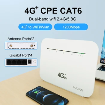 Бентон Разблокировка CPE Cat 6 Беспроводной Wi-Fi Ретранслятор Маршрутизатор AC1200 5G Модем 4G + 1200 Ммб/с Гигабитный Lan Усиление Антенны Порт SIM-карты