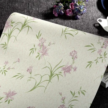 Виниловые обои с зелеными листьями и фиолетовыми цветами, Самоклеющаяся контактная бумага, съемные водонепроницаемые обои для ремонта мебели