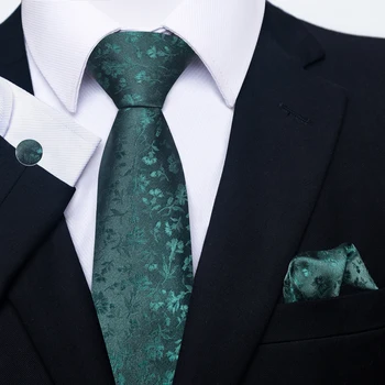 Высококачественный 100% Шелковый Галстук, Карманные квадраты, Набор Запонок, Зеленый галстук, Носовой платок, аксессуары для мужской одежды, День Памяти