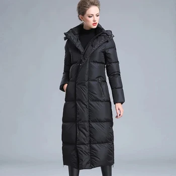 Женская зимняя одежда пуховик на молнии с пуховиком 8XL размера 4XL черный серый темно-синий толстый теплый длинный пуховик размера 7XL