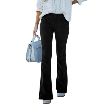 Женские Повседневные брюки, Вельветовые брюки с высокой талией, Облегающие Нижние брюки с карманами, XL, черные