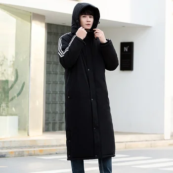 Зимняя мужская пуховая куртка средней длины, корейская версия, Утолщенная трендовая Повседневная хлопковая куртка для пары с капюшоном для мужчин