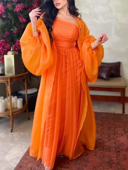 Индия, Турция, мусульманский комплект с Абайей, платья из 2 предметов, женское внутреннее платье с пышными рукавами + абайя, свадебное вечернее платье, сафьяновый кафтан