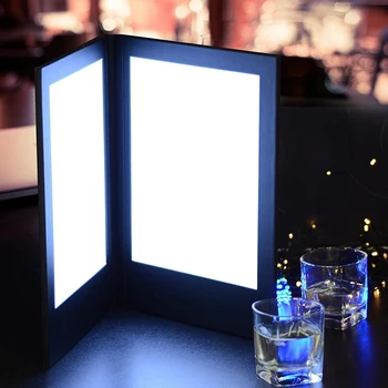 Книжный стиль со светодиодной подсветкой Держатель Меню с подсветкой Контрольный знак Панель дисплея Кожа Черный