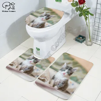 Милый кот с рисунком, Мультяшный забавный стежок, 3D печатный Коврик для ванной Комнаты, крышка для унитаза, Набор ковриков для ванной, прямая доставка, стиль-3