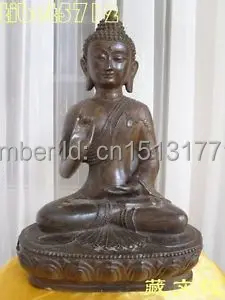ОГРОМНАЯ СТАРАЯ тибетская буддийская бронзовая статуя будды шакьямуни 39 см с бронзовой отделкой Исцеляющая статуя Будды