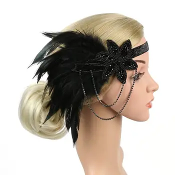 Повязка на голову со стразами и черными перьями, аксессуары для волос в стиле ретро, Элегантная повязка на голову для женщин, вечеринка в стиле Гэтсби
