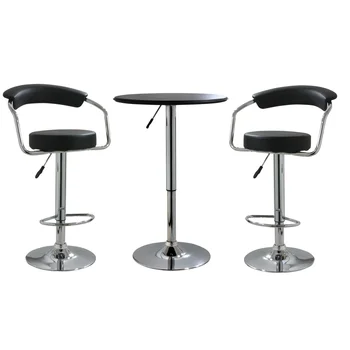 Хромированный барный столик в стиле ретро с регулируемой высотой, вращающиеся стулья с виниловой обивкой (3 предмета)